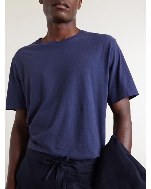 Frescobol Carioca Blue Dinis Linen-blend T-shirt for men