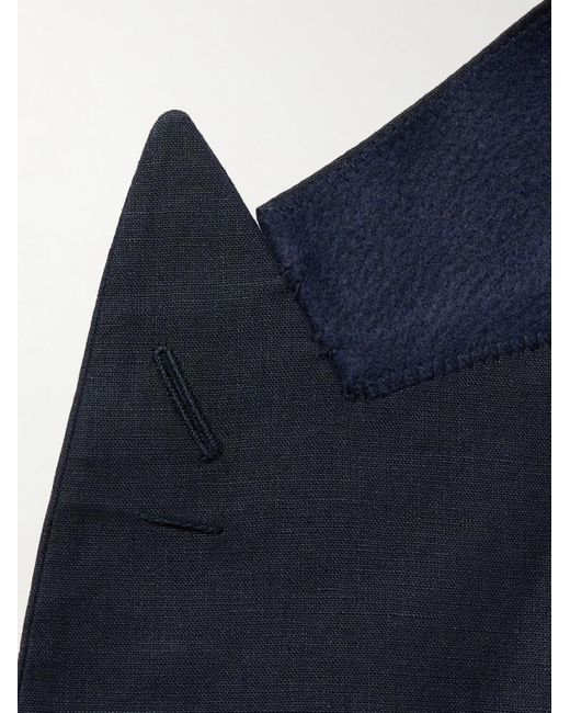 Richard James Blue Hyde Double-breasted Linen Suit Jacket for men