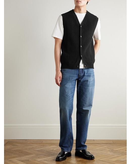 Mr P. Black Crocheted Organic Cotton Vest for men