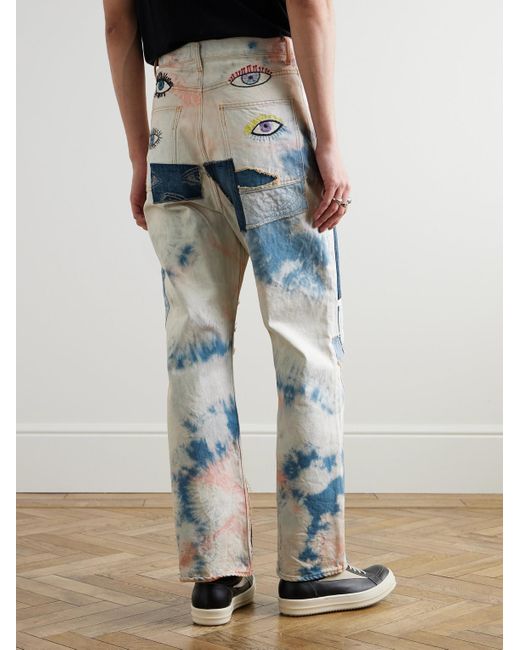 Kapital Blue Slim-Fit Patchwork Embroidered Tie-Dyed Jeans for men