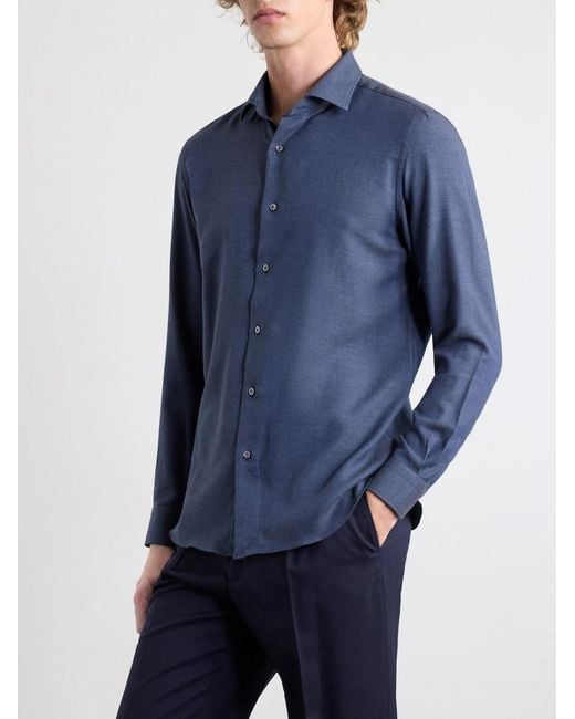 Caruso Blue Cotton And Cashmere-Blend Shirt for men