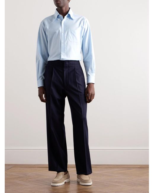 Loro Piana Blue Button-down Collar Cotton Oxford Shirt for men