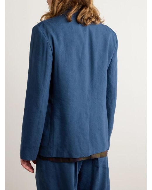 Dries Van Noten Blue Double-breasted Linen-blend Suit Jacket for men