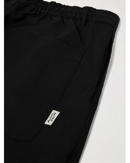 Maison Kitsuné Black Tapered Pleated Wool Trousers for men