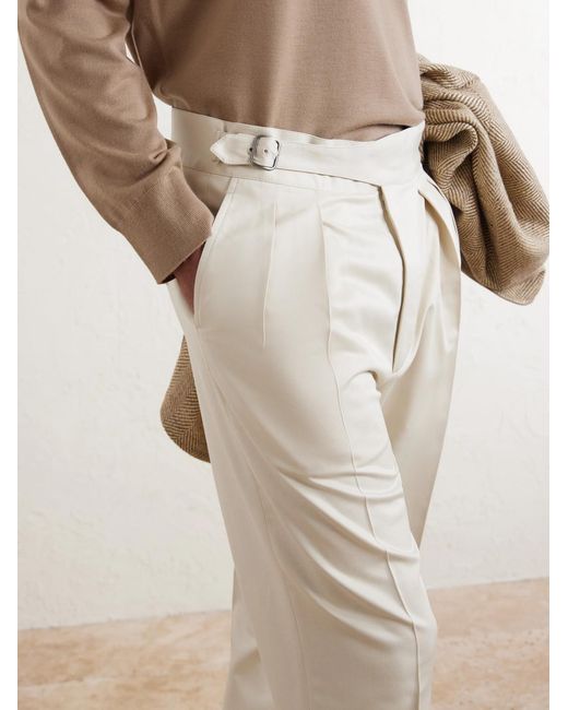 Ralph Lauren White Straight-Leg Pleated Silk-Gabardine Trousers for men