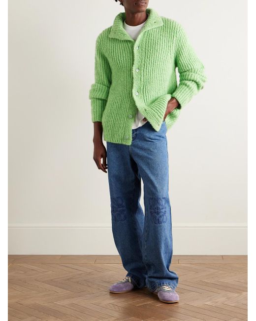 God's True Cashmere Green Cloud Ribbed Cashmere Cardigan for men