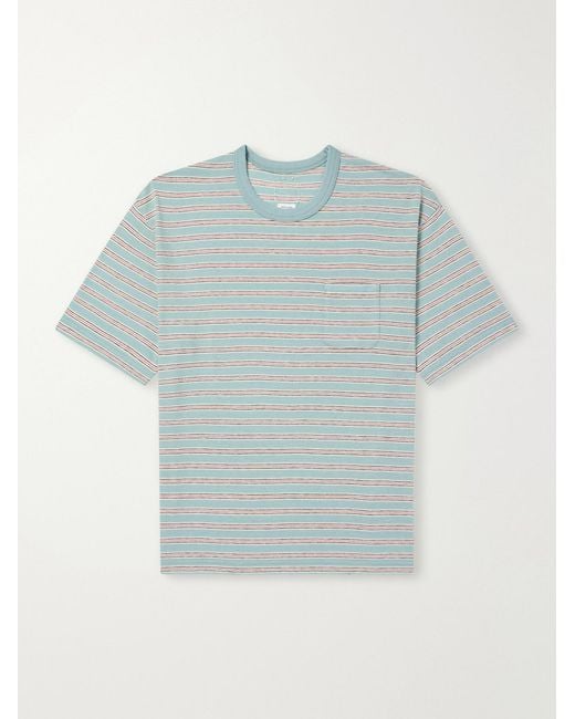 Visvim Blue Jumbo Border Striped Wool And Cotton-Blend T-Shirt for men