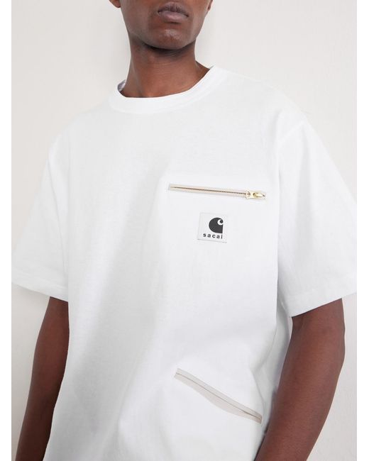 Sacai White Carhartt Wip Logo-Appliquéd Cotton-Jersey T-Shirt for men