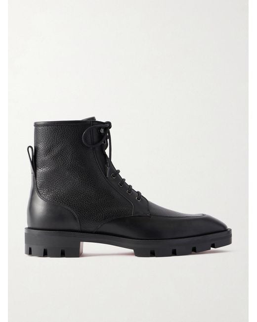 Christian Louboutin Black Caracolo Lion Smooth And Full-grain Leather Lace-up Boots for men