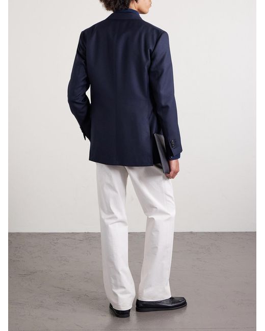 Saman Amel Blue Double-breasted Wool Suit Jacket for men