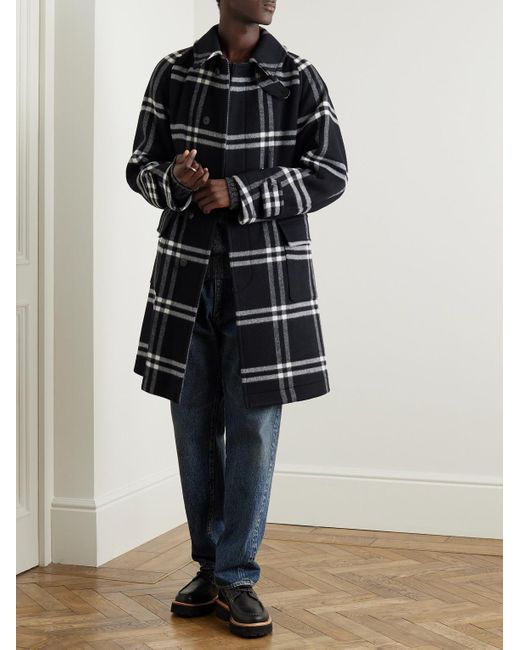Kaptain Sunshine Black Throwing Fits Checked Wool-Flannel Coat for men
