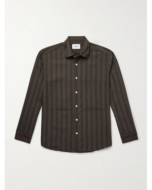 NN07 Gray Freddy 50010 Striped Tencel Modal-Blend Twill Shirt for men