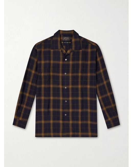 Beams Plus Blue Convertible-Collar Checked Woven Shirt for men