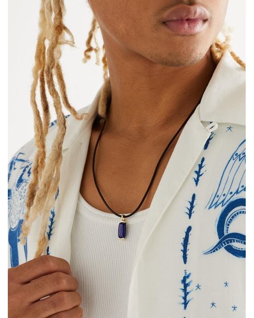 Fernando Jorge Black Oblong 18-Karat, Leather And Lapis Lazuli Pendant Necklace for men