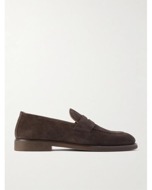 Brunello Cucinelli Brown Leather-Trimmed Suede Penny Loafers for men