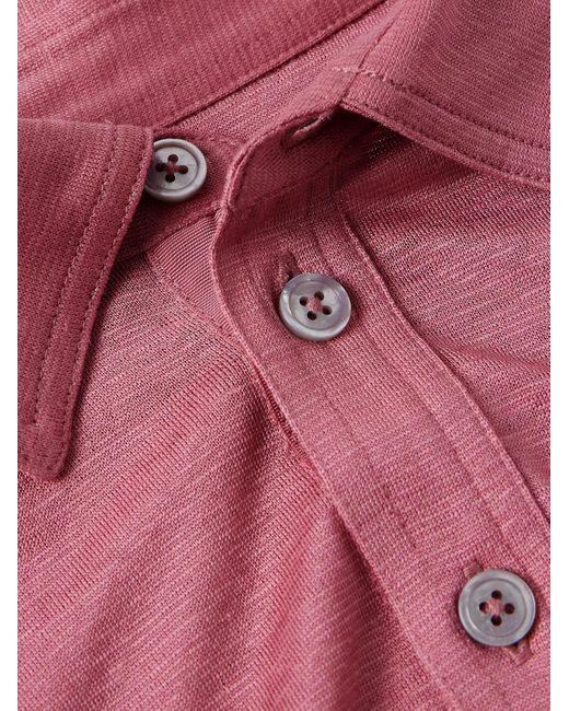 Tom Ford Pink Slim-Fit Silk And Linen-Blend Polo Shirt for men