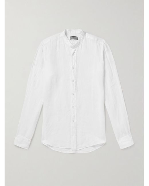 Canali White Grandad-collar Linen-gauze Shirt for men