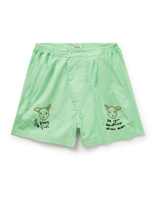 Bode Green See You At The Barn Straight-leg Bead-embellished Checked Cotton Shorts for men