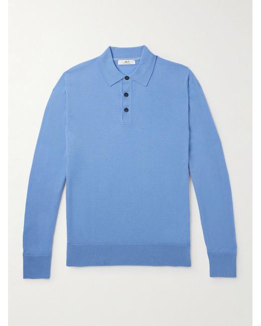 Mr P. Blue Merino Wool Polo Shirt for men