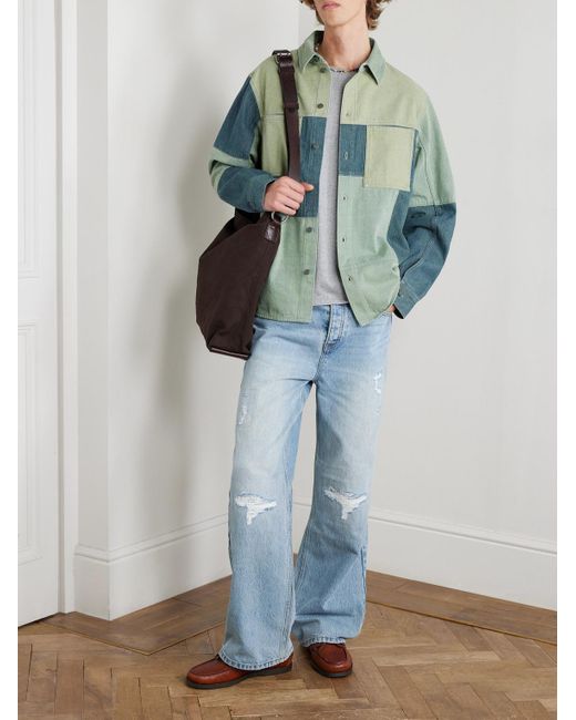 MANAAKI Blue Patchwork Denim Shirt for men