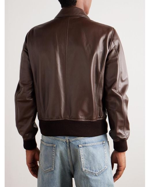 Tom Ford Brown Leather Zip-Up Jacket for men