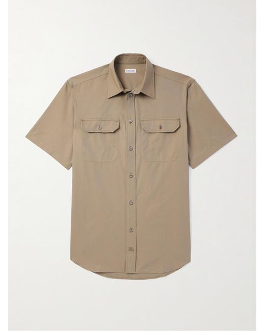 Camicia in twill di cotone con logo ricamato di Burberry in Natural da Uomo