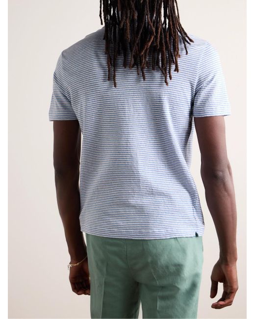 Incotex Blue Zanone Slim-fit Striped Linen And Cotton-blend Polo Shirt for men