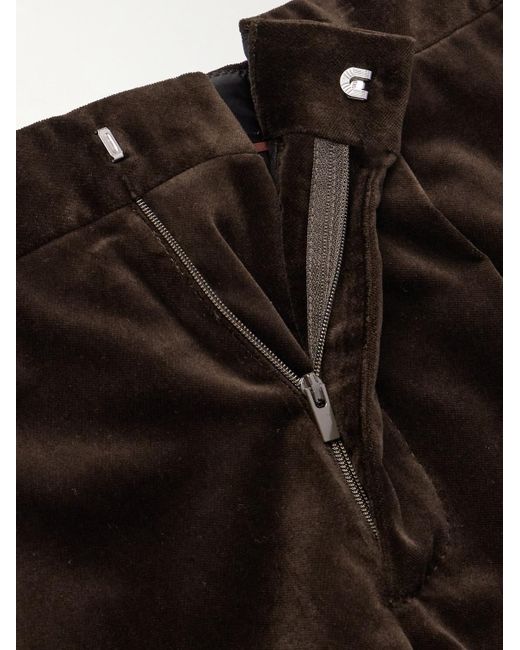 Brunello Cucinelli Black Straight-leg Pleated Satin-trimmed Cotton-velvet Tuxedo Trousers for men