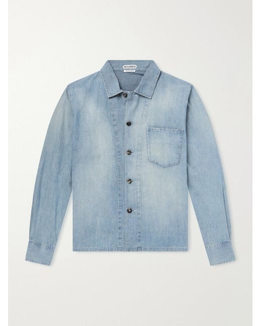 J.W. Anderson Blue Slant Logo-Appliquéd Panelled Denim Shirt for men