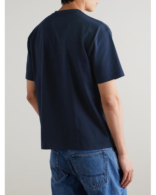 Drake's Blue Him Hiking Logo-Embroidered Cotton-Jersey T-Shirt for men