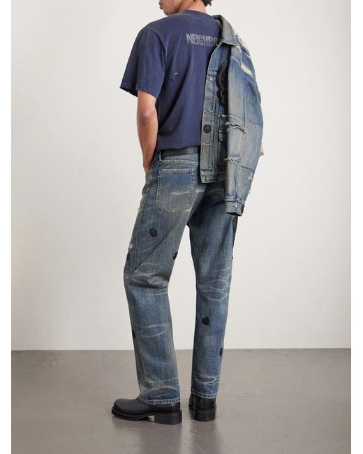 Neighborhood Blue Chito Savage Appliquéd Distressed Straight-leg Jeans for men