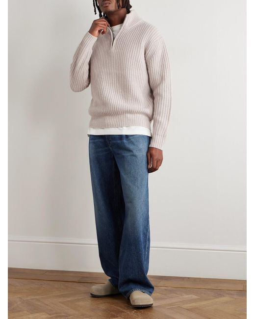 Hartford Natural Ribbed Wool Half-zip Sweater for men