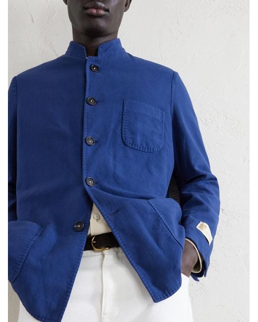 Massimo Alba Blue Bali Unstructured Nehru-Collar Cotton-Gauze Jacket for men