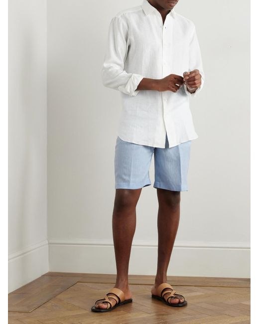 Loro Piana Blue Straight-Leg Linen Shorts for men