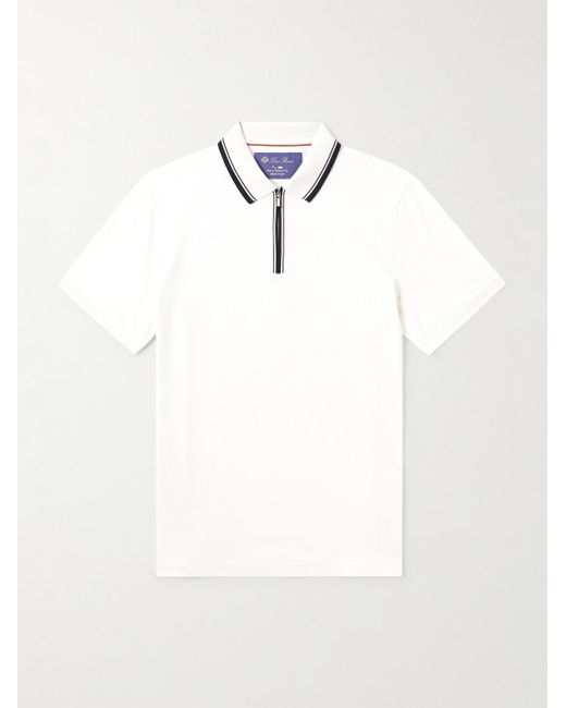 Loro Piana White Regatta Stretch-cotton Piqué Zip-up Polo Shirt for men