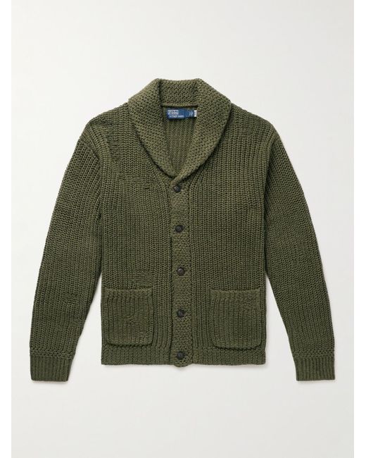 Cardigan a coste in misto lino e cotone effetto consumato con collo a  scialle da Uomo di Polo Ralph Lauren in Verde | Lyst