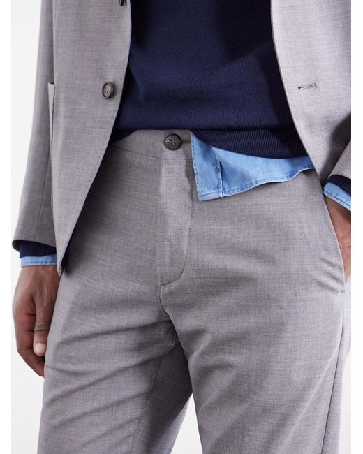 Eleventy Gray Slim-fit Tapered Stretch-wool Flannel Trousers for men