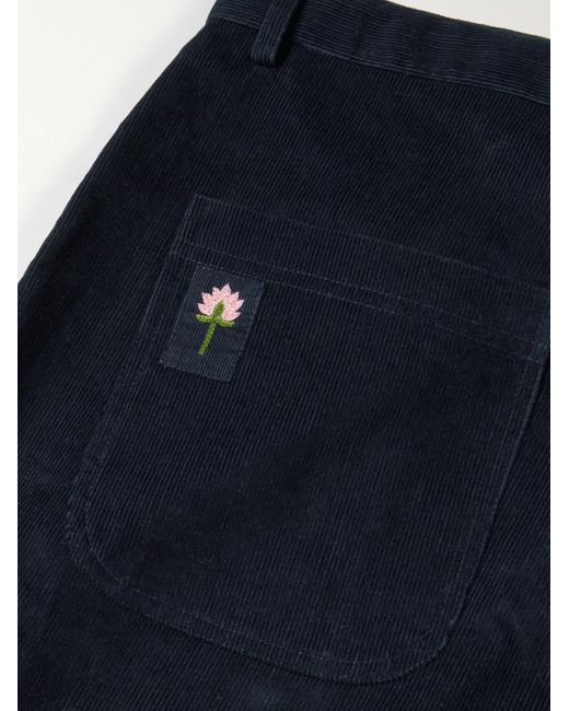 Kardo Blue Antonio Straight-Leg Embroidered Cotton-Corduroy Trousers for men