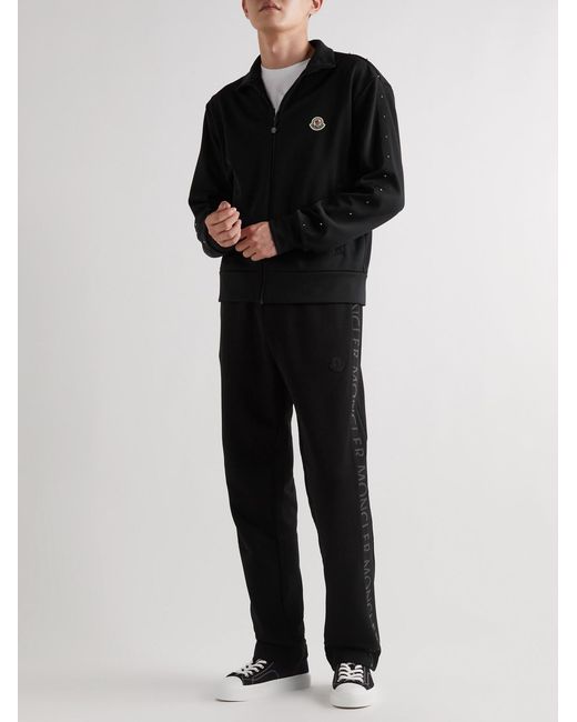 Moncler Black Logo-Appliquéd Studded Grosgrain-Trimmed Jersey Zip-Up Sweatshirt for men