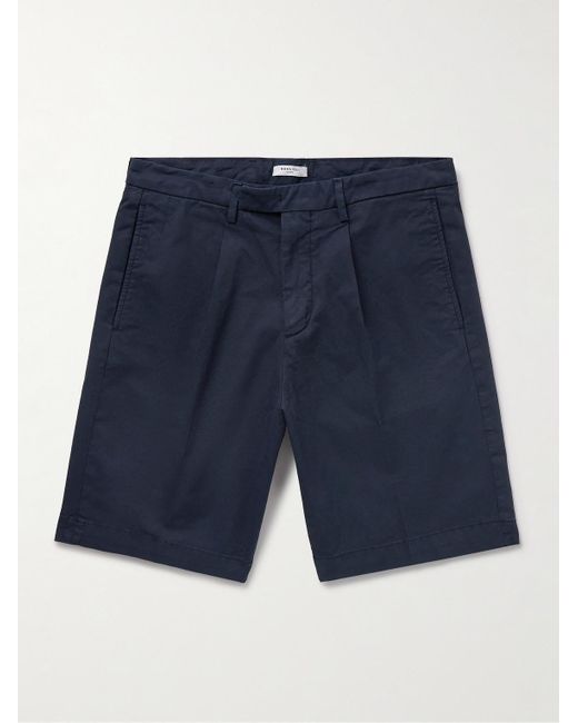 Boglioli Blue Slim-Fit Straight-Leg Pleated Cotton-Blend Twill Bermuda Shorts for men