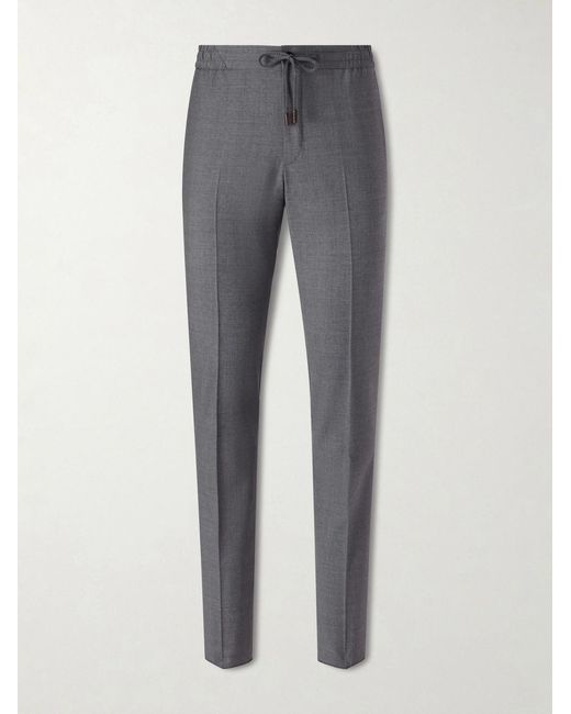 Slowear Gray Slim-Leg Virgin Wool Drawstring Trousers for men