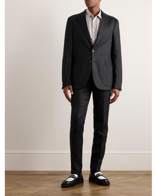 Mr P. Black Unstructured Linen Suit Jacket for men