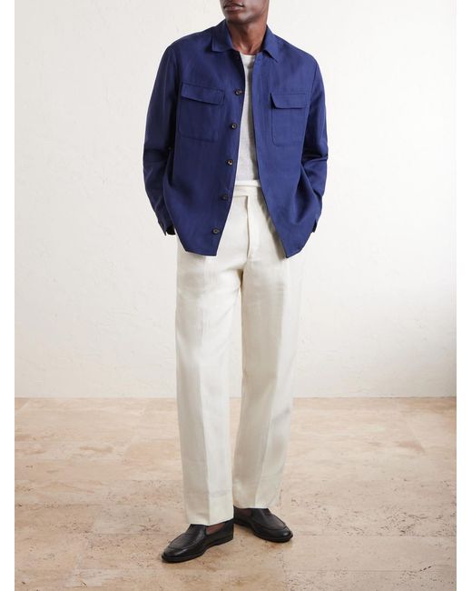 Eleventy Blue Lyocell And Linen-blend Shirt for men