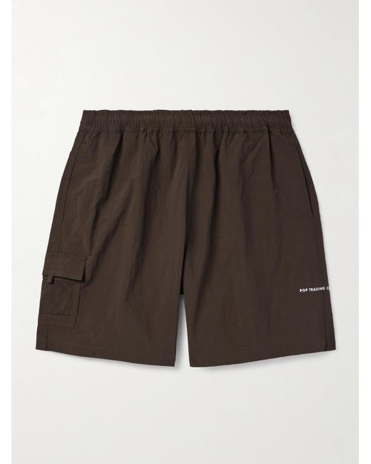 Pop Trading Co. Brown Nylon Cargo Shorts for men