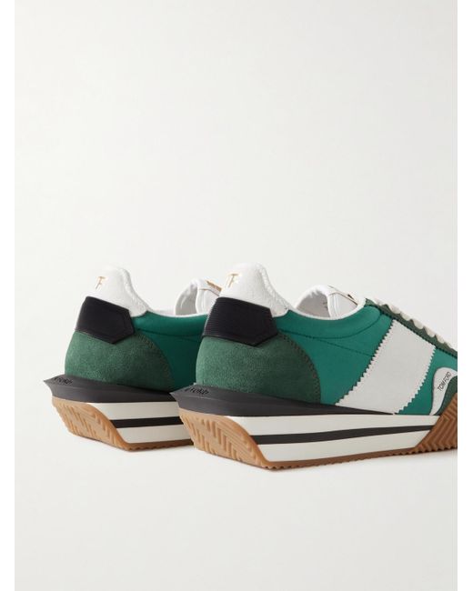 Tom Ford Green James Rubber-trimmed Suede And Nylon Sneakers for men
