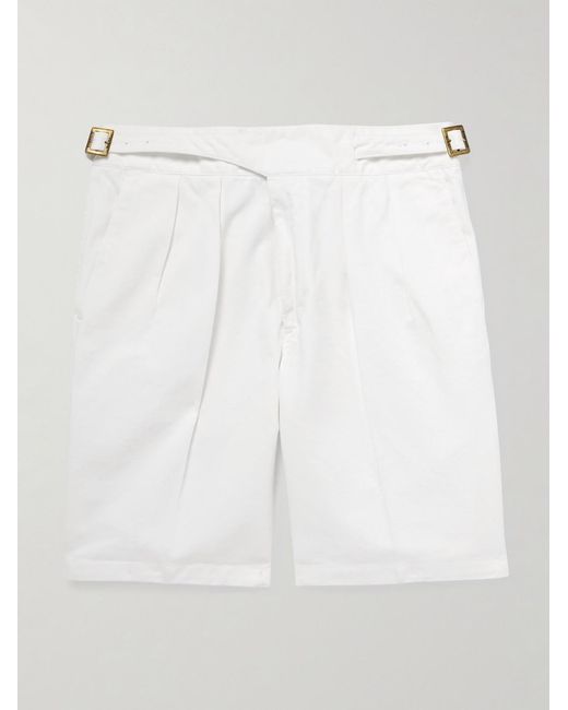 Rubinacci White Manny Straight-Leg Pleated Cotton Shorts for men