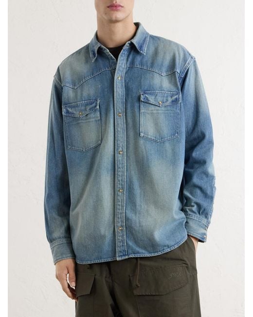 A.PRESSE Blue Vintage Western Denim Shirt for men