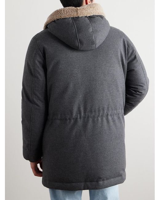 Brunello Cucinelli Gray Wool-Blend Padded Down Hooded Parka for men