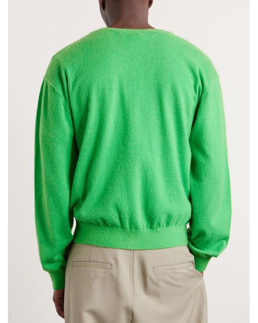 Auralee Green Brushed Cashmere And Cotton-Blend Cardigan for men