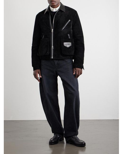 Sacai Black Leather-Trimmed Suede Jacket for men